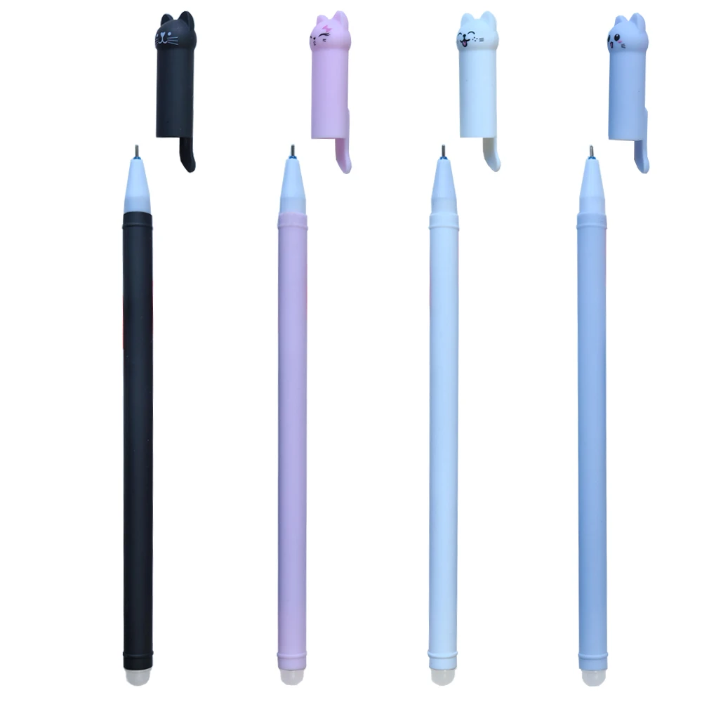 Kawaii Cat Erasable Gel Pen 0.5mm Magic Ink Blue Black Pen Set With Rubber Eraser Creative School Kid\'s Gifts Stationery