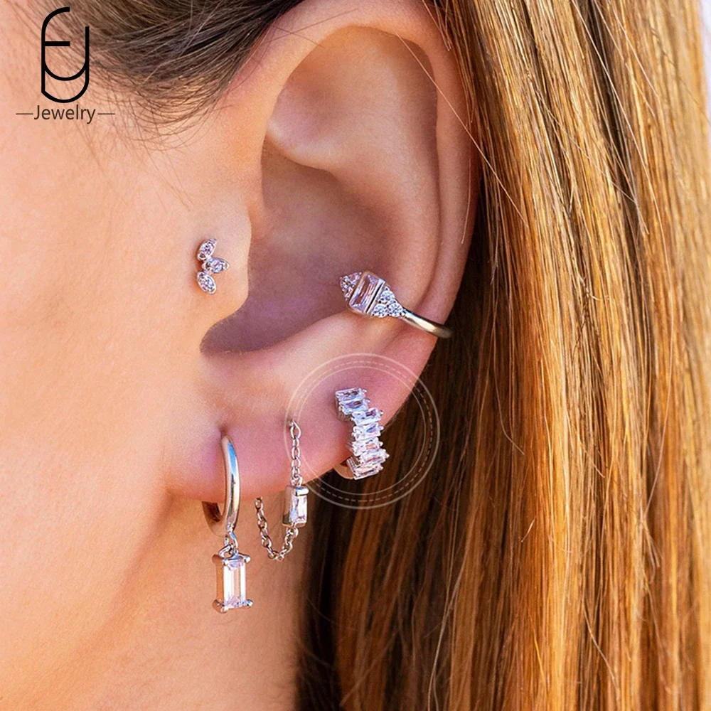 925 Sterling Silver Ear Buckles Fashion Hoop Earrings White Crystal Luxury Women\'s Earrings Wedding Women\'s Jewelry Premium Gift