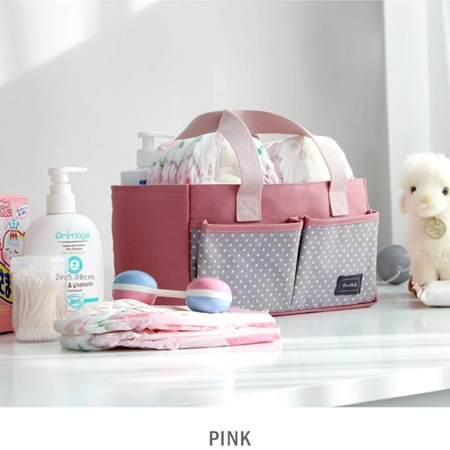 Diaper Caddy Organizer Basket, Portable Nursery Bin Tote Bag for Wipes, Bottles, Toys - Travel-Friendly Storage Solution!