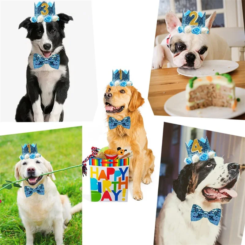 Pet Crown Hat Dog Birthday Hat Reusable Birthday Party Crown for Cat Headband Hats Pet Gift Grooming Accessories with Glue Dots