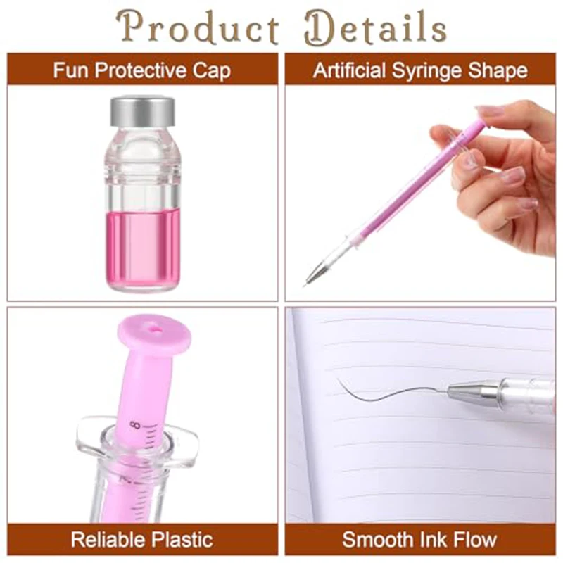 30Pcs Syringe Shape Ballpoint Pens 0.38mm Fine Point Black Ink Novelty Vaccine Vial Pens for Office School Gift