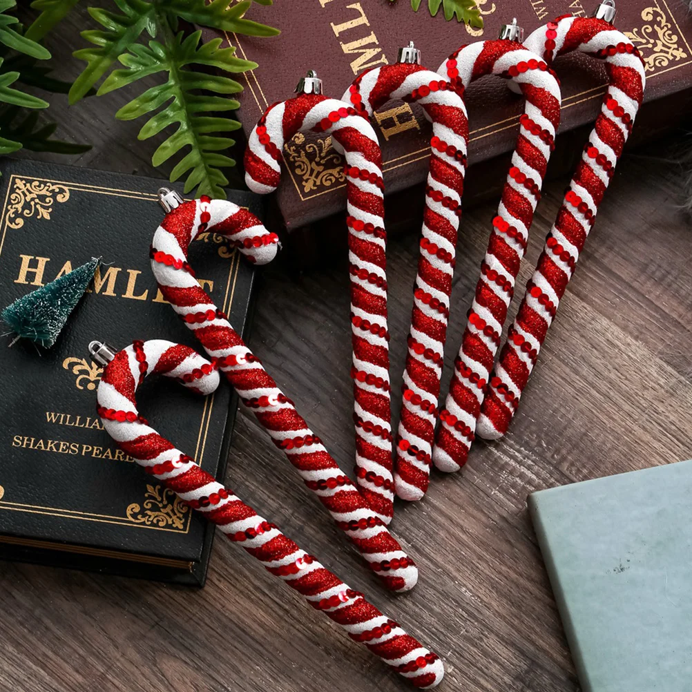 

6Pcs Candy Cane Christmas Tree Pendants Hanging Adornments Lightweight Xmas Tree Ornaments Candy Crutch Decor Xmas Decors