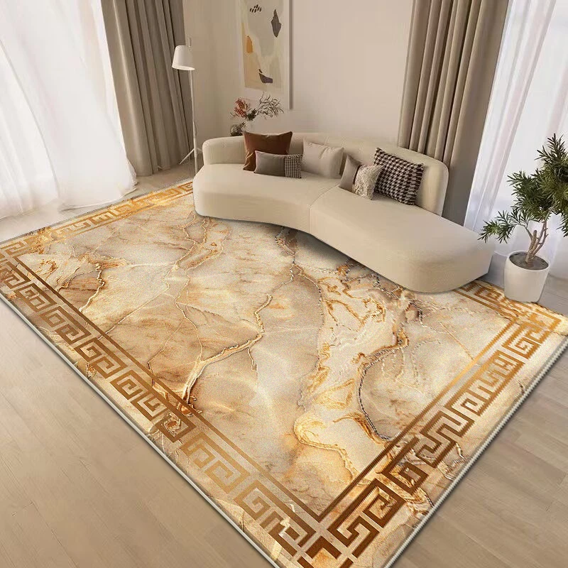 Luxury Golden Marble Living Room Carpet High-grade Decoration Home Sofa Area Fluffy Non-slip Rugs Dining Room Bedroom Soft Mats