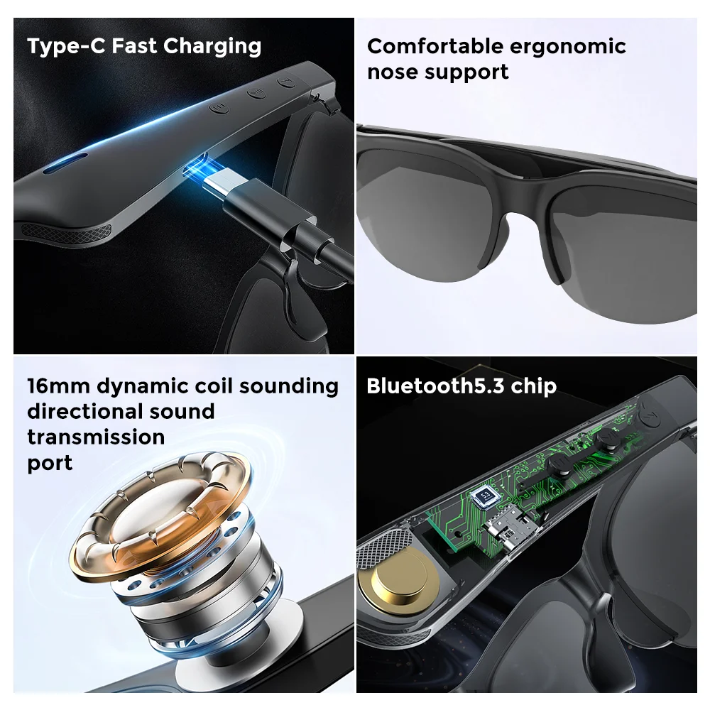 144-Language Real-Time Translator Earphones Sunglasses  AI Translation Glasses Headphone Sports Running Headsets With Microphone