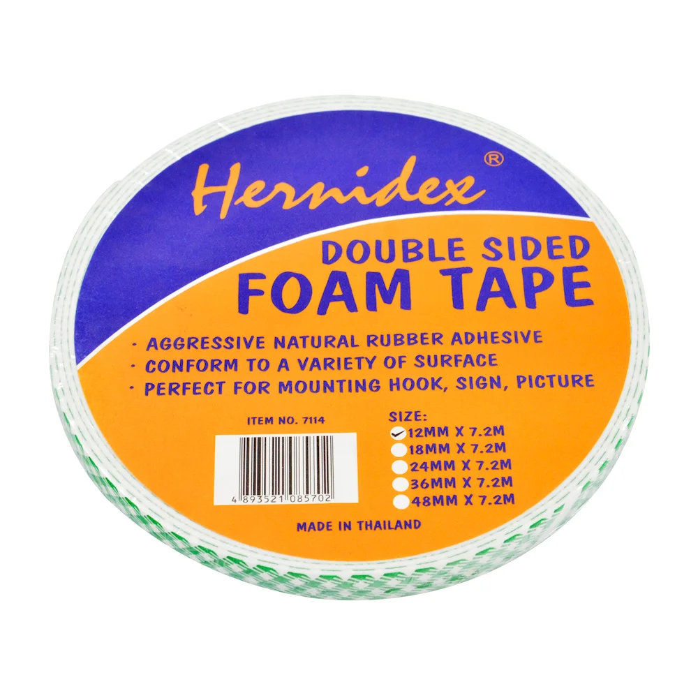 HERNIDEX Double Side Foam Tape 12mm x 7.2m, Heavy Duty Adhesive for Mounting Hook,Sing ,Picture,Conform to A Variety of Surface