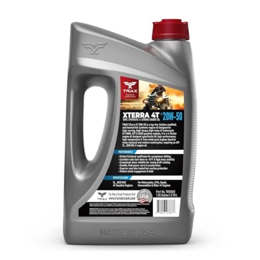 XTerra 4T 20W-50 V-Twin Huile entièrement synthétique 4 temps pour motos VTT et quads excit API SL SN JASO MA-2 Pack de 4 gallons