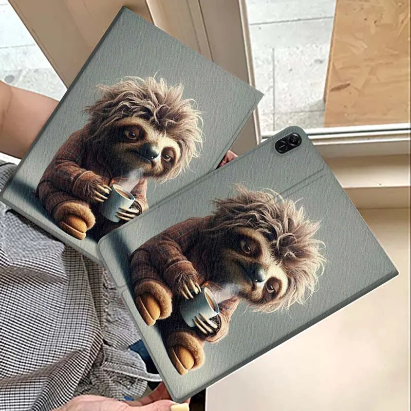 

Art Sloth Holding Coffee Cover For Huawei MatePad M5 T5 SE 11 Pro Honor Tab 5 V7 V8 X9 GT 10.1 10.8 Inch Tablet Case