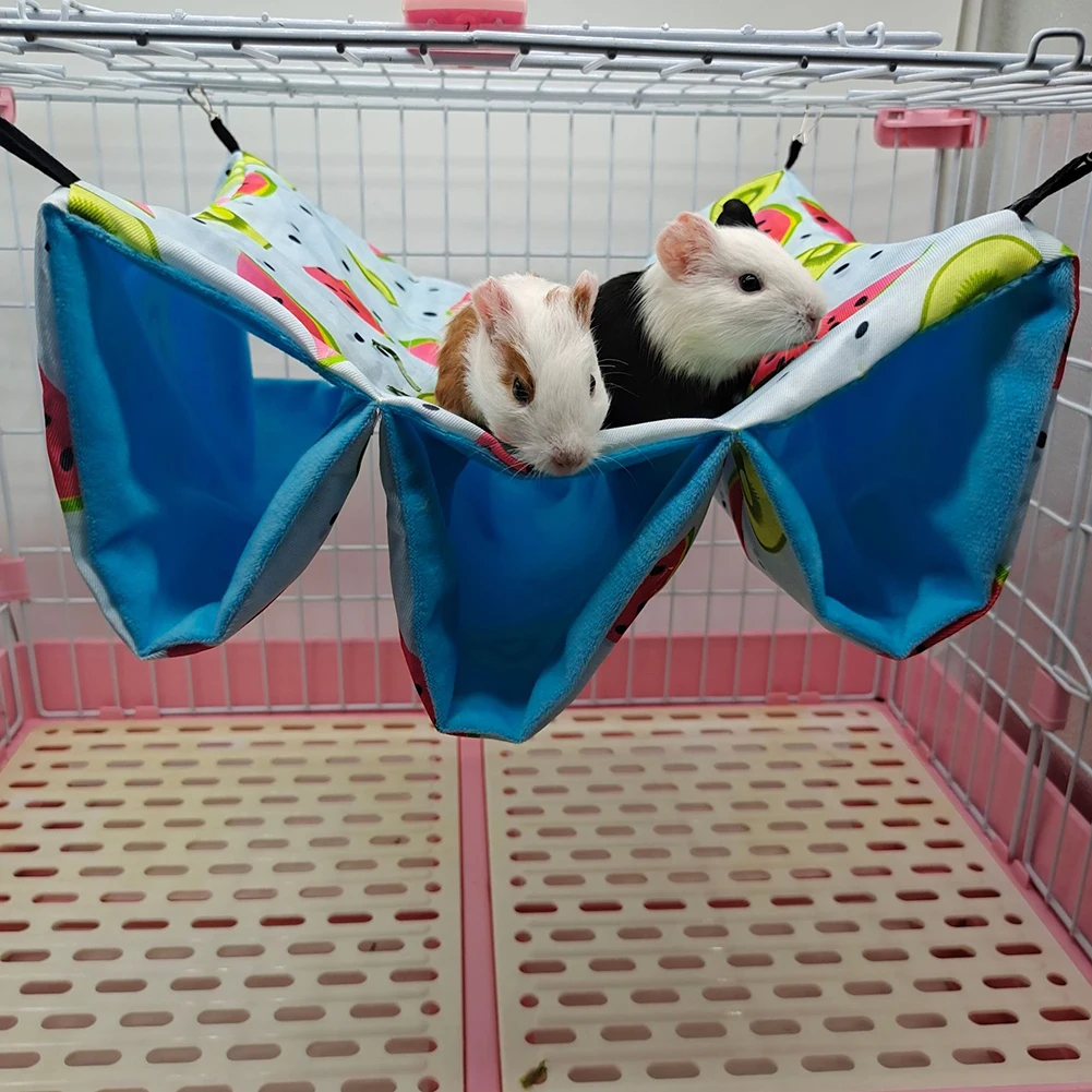 Guinea Pig Hammock Small Pet Cage Hammock With 3 Channels 4 Hooks Printed Fabric Animals House Cage Accessories For Hamster