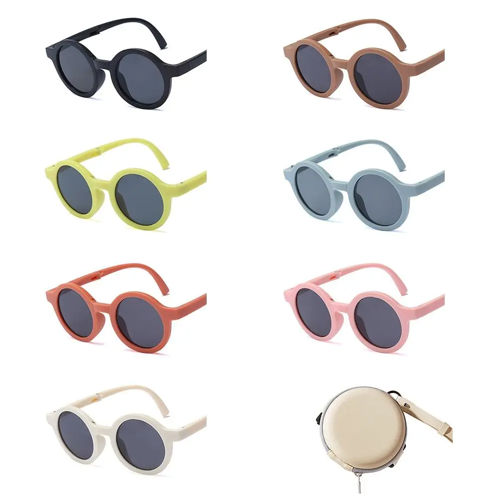 Gafas de sol plegables para niños y niñas, lentes de viaje, gafas Vintage con montura redonda, UV, para exteriores