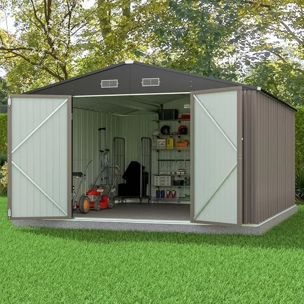 10x12 Foot Metal Outdoor Storage Shed, All-weather Garden Tool Shed, Storage Shed with Lockable Door and Sloping Roof