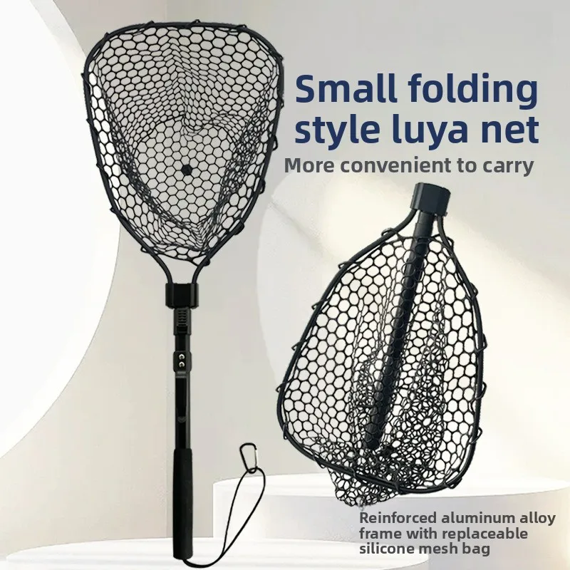

Folding Fishing Net Silicone Bag Compact Portable Sturdy Durable Hand Fishing Net Fishing Equipment Made of Aluminum Alloy