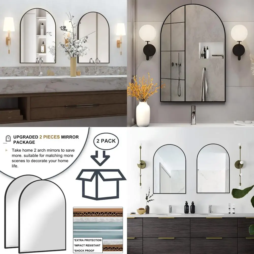 

Arched Wall Mirrors for Bathroom, 20x30 Inch Metal Frame Vanity Mirror Set, Two-Piece Black Bathroom Mirrors