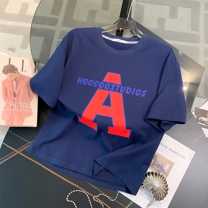 Conjunto de camiseta e shorts com carta estampada feminina, fato de treino casual feminino, roupas soltas, roupas de verão, moda, terno 2pcs, 2024