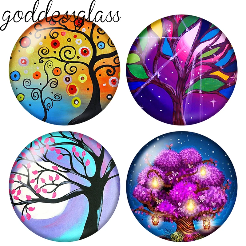 Colorful Life Tree Family Tree Drawings 10pcs 12mm/18mm/20mm/25mm Round photo demo glass cabochon flat back Making fittings