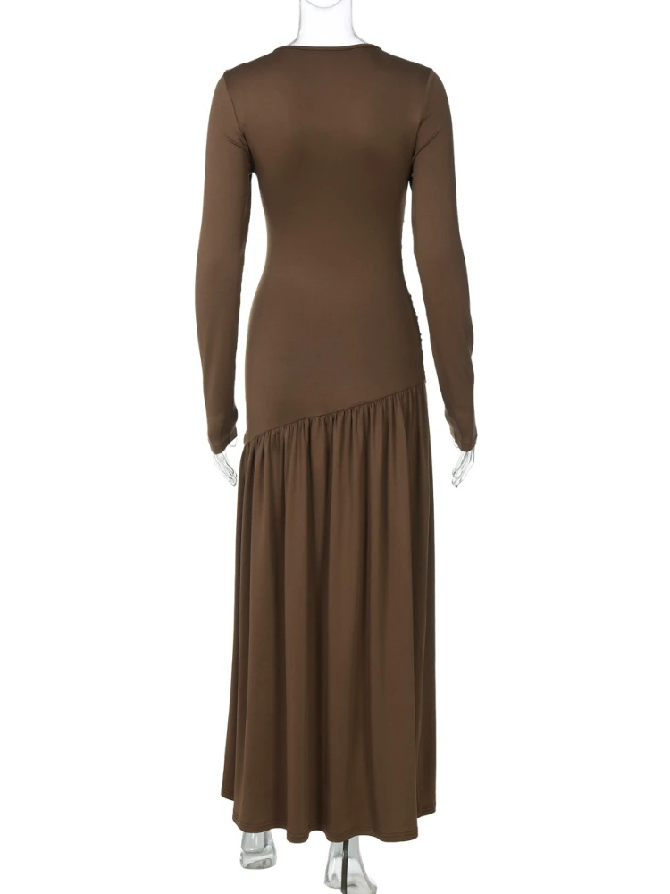 Robe de soirée froncée à manches longues pour femmes, tunique taille haute pliable, longue, robe de soirée de vacances, automne 2025