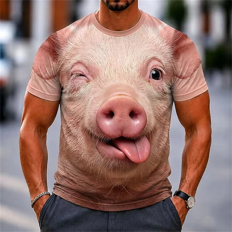 Unisex Funny Big Face Animal 3D Print T‑Shirt, Cow Tiger Lion Pig Chimp Graphic Short Sleeve Tee Novelty Casual Tops for Men