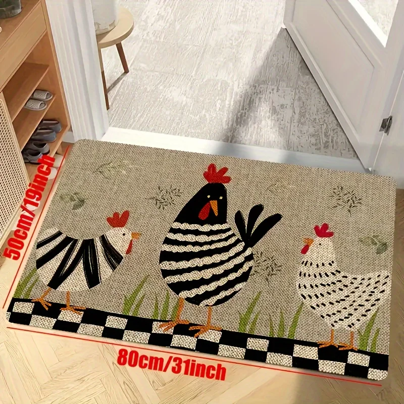 Alfombra de cocina de pollo de dibujos animados, alfombrilla de franela antideslizante lavable a máquina, adecuada para puerta de pasillo y cocina,