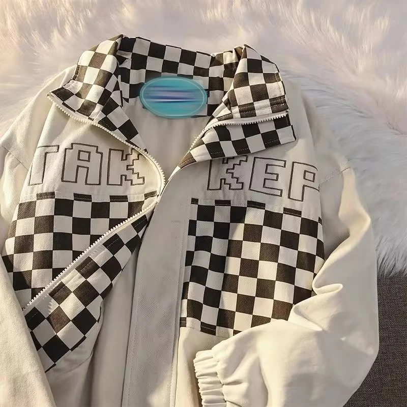 

Large Size Autumn Winter Men's Hooded Plaid Jaet Loose Fit Street Sle Hip Hop Couple's Outerwear Trendy Brand Casual Coat