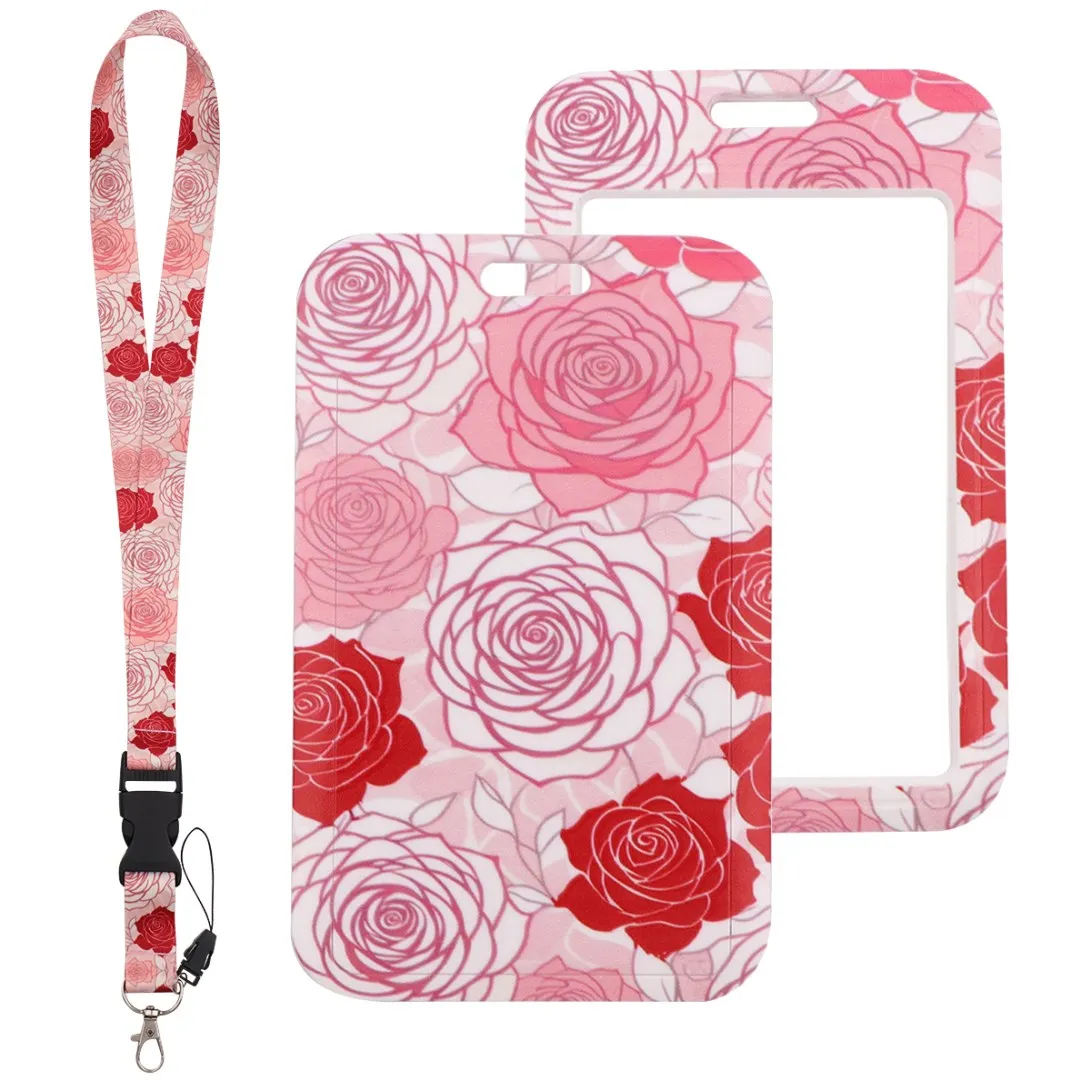 

Flowers Card Holder Rose Buckle Lanyard Neck Strap for Key ID Card Phone Straps Hang Rope Key Ring Accessories Gift