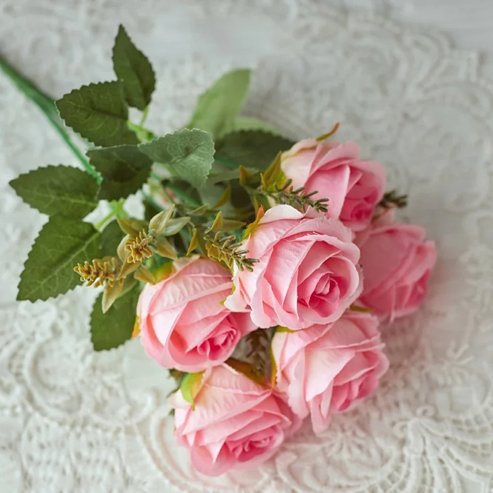 

6-Heads Rose Pink Artificial Flowers Bouquet, 30cm Faux Silk Peony Fake Flowers for Cemetery, Wedding, Home, and Table Decoratio