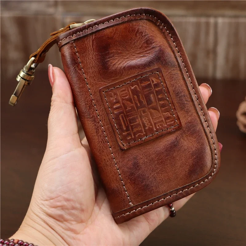 Head Layer Cowhide Leather Retro Key Bag Coin Card Bag Waist Hanging Multifunctional Storage Bag Men And Women Coin Purse