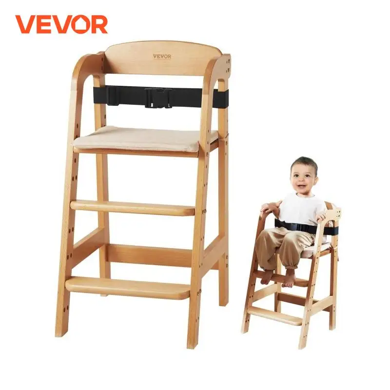 VEVOR 아기 및 유아용 나무 높은 의자, 식사 및 성장 의자, 좌석 포함, 휴대용 아기 식사 부스터 시트