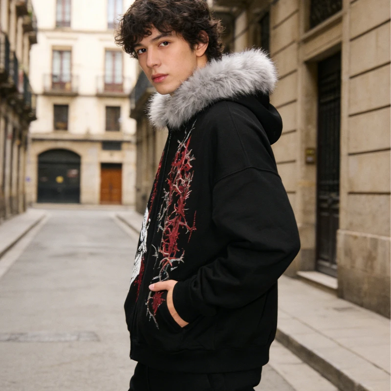 

New Gothic pattern zipper hoodie, spring fashion unisex sweater, fashionable printed hoodie pullover, couple style