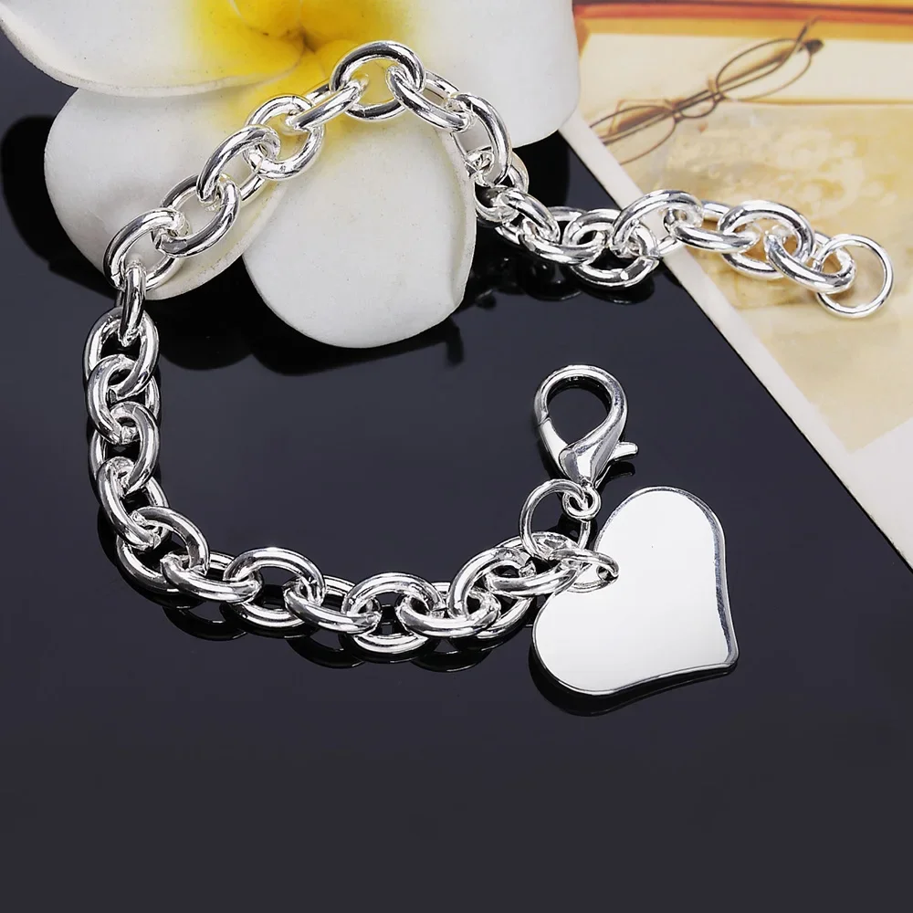 

Hot fine romantic love heart pendant chain fashion 925 sterling silver Bracelet for woman jewelry Wedding party Holiday gift