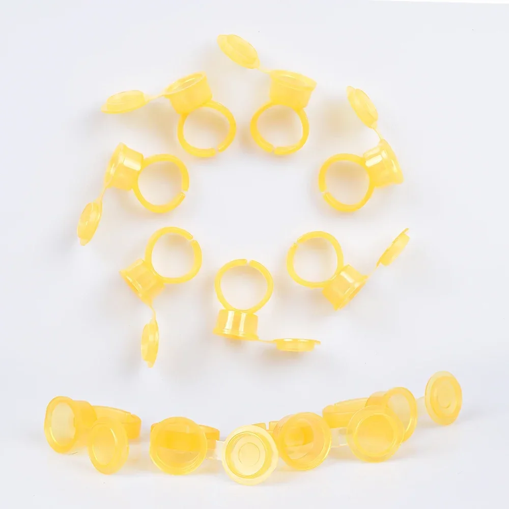 Disposable Tattoo Pigment Holder Ring Cup with Lids 50pcs/bag Permanent Makeup Ring Tattoo Ink Eyelash Extension Glue Cups