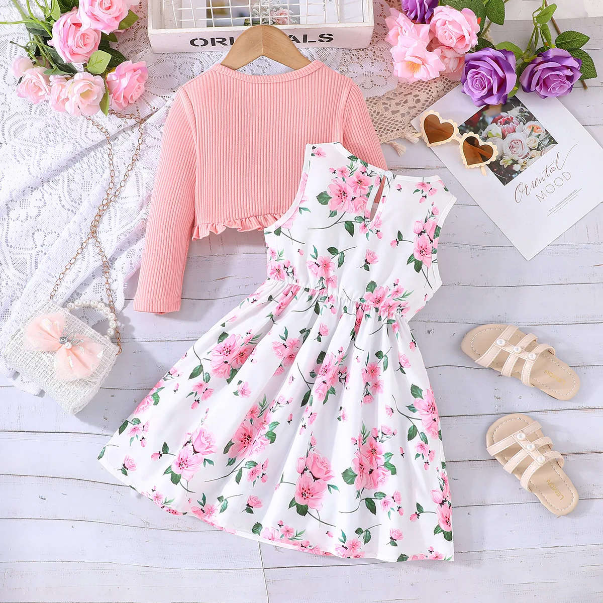 Spring Summer Toddler Girl Clothes Fashion Cute Long Sleeve Cotton Coat+Flower Baby Dresses Kids Clothing Children\'s Sets BC1437