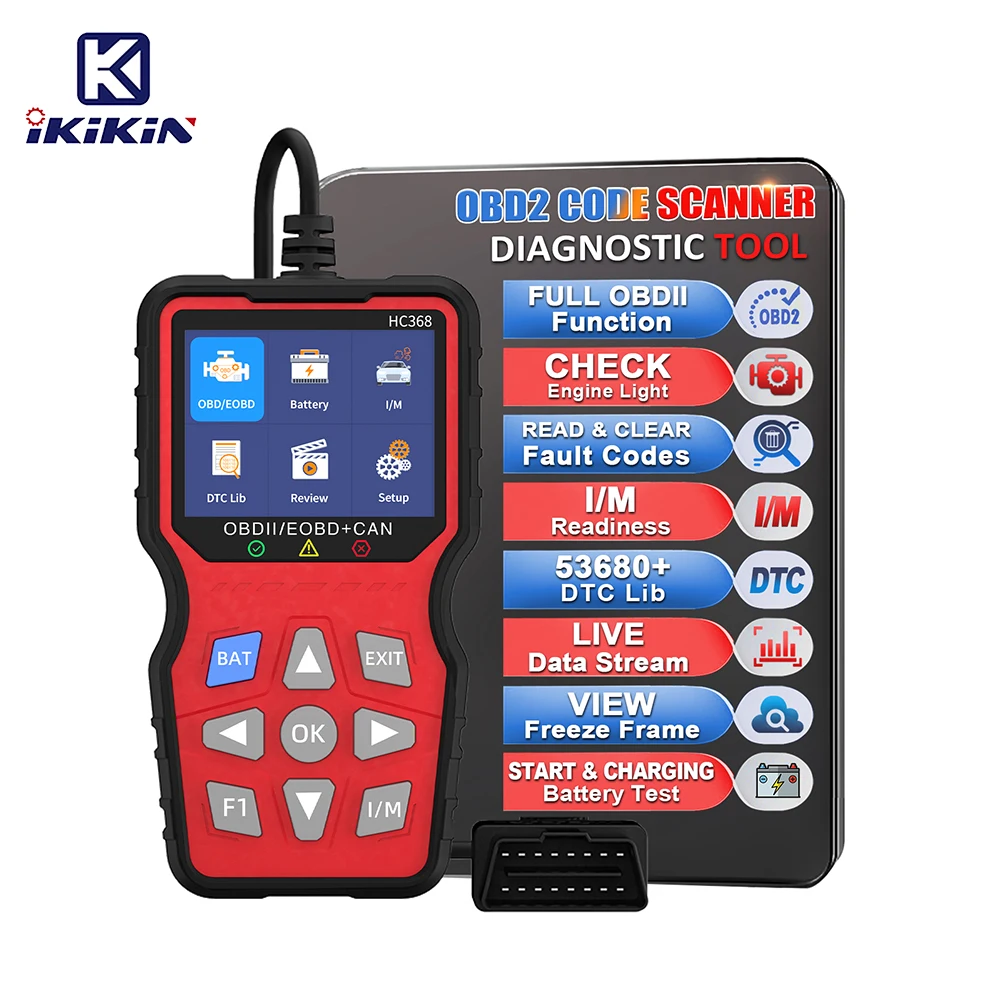 

Car Fault Code Reader HC368 OBD2 Scanner EOBD CAN Diagnostic Tool with Battery Tester for 12V Cars Since 1996