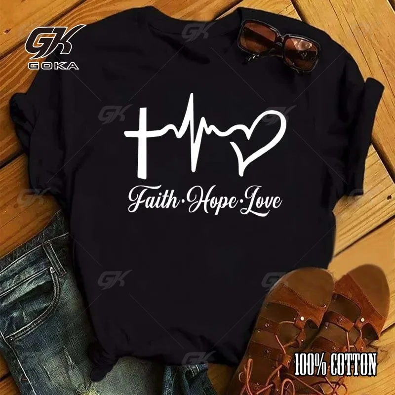 2026 Women Black T Shirt Funny FT-shirt Summer Casual Short Sleeve Tops New Love Heart Comfortable Woman Tees Tops