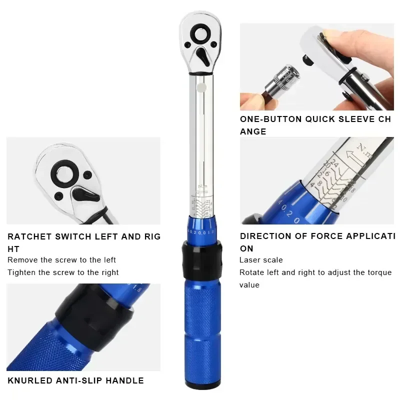 TINSOL 15Pcs Set Bicycle Torque Wrench Set 1/4" 2-24Nm Dual Direction Bike Allen Key Tool Socket Preset Type Spanner Pro Repair