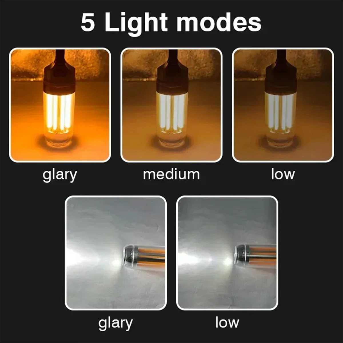 Portable USB Rechargeable LED Camping Work Light Lantern Flashlight Waterproof Super Bright Outdoor Handheld Lamp With Hooks