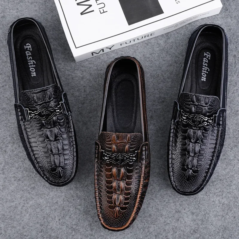 

Moccasins Trendy Fashion Crocodile Pattern Loafers Men's Genuine Leather Business High-End Slip-on