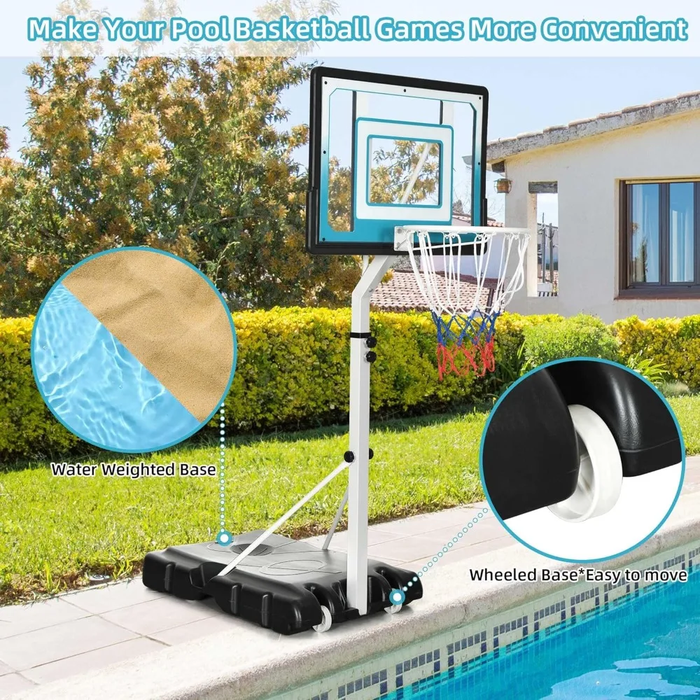 طوق كرة السلة المحمول لحمام السباحة، هدف خارجي بارتفاع قابل للتعديل لألعاب حمام السباحة الممتعة العائلية #5