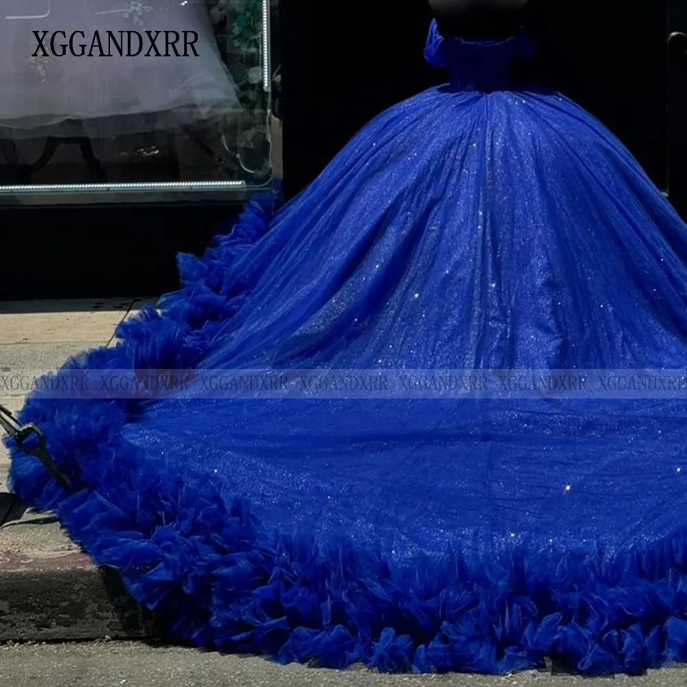 Nuovo In abito da ballo blu abito Quinceanera 2024 pieghe con volant Princess Mexico Sweet 16 Dress 15 abiti da compleanno De XV aecos Miss