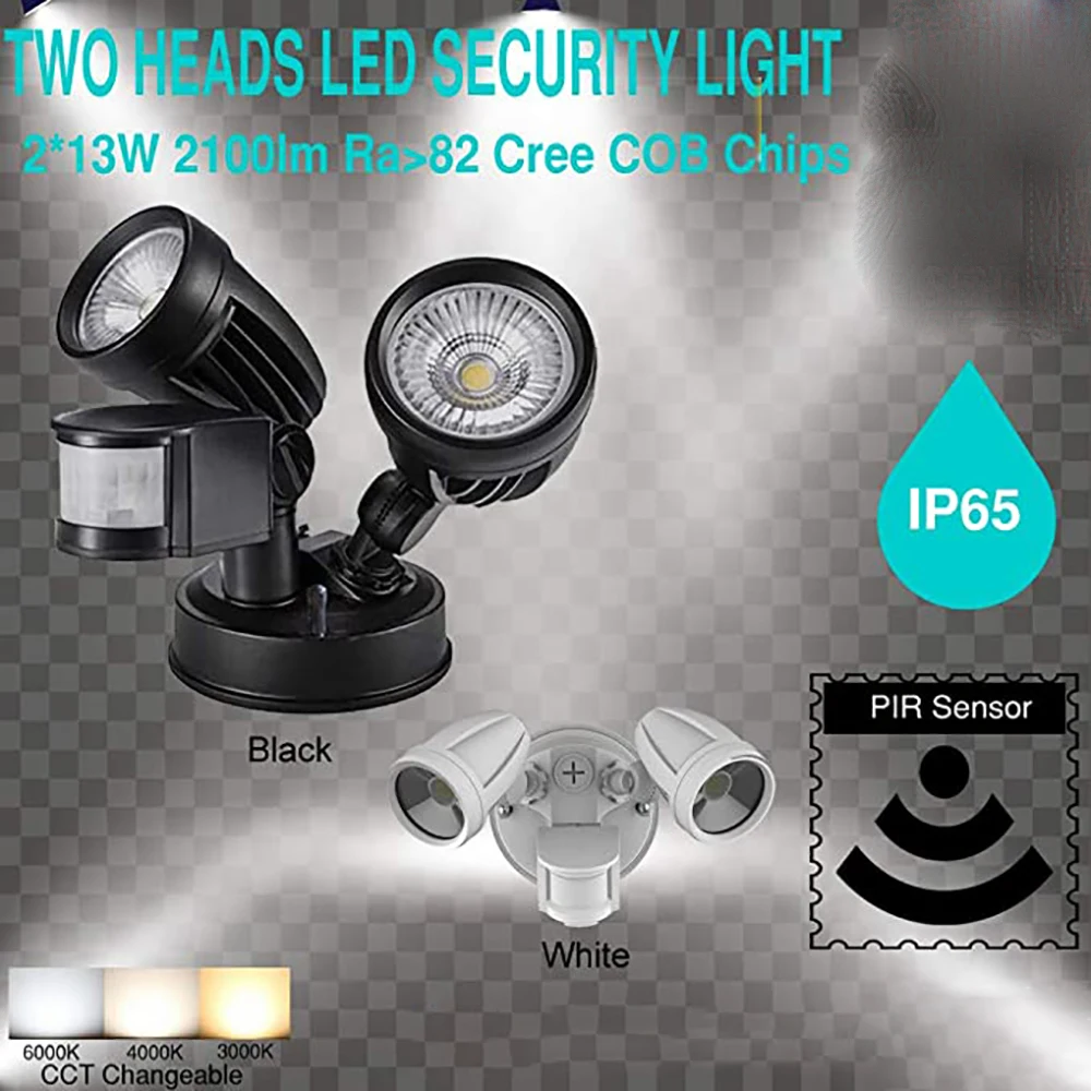 24W LED Twin PIR Security Sensor Floodlight AC85~265V 3000lm Outdoor IP65 Spotlight Reflectores Para Patio Wall Light for Garden