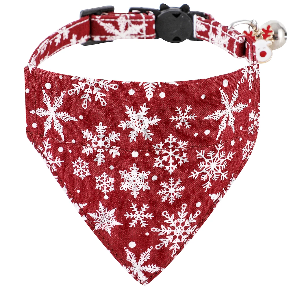 100% Cotton Christmas Cat Collar with Detachable Bowtie Tiny Bell Kitten Collars Pet Accessories Cat Bandana Santa Claus Printed