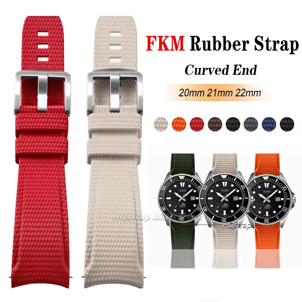 Curved End FKM Rubber Watch Strap 20mm 21mm 22mm for Rolex for Omega Sport Bracelet Quick Release Universal Waterproof Wristband