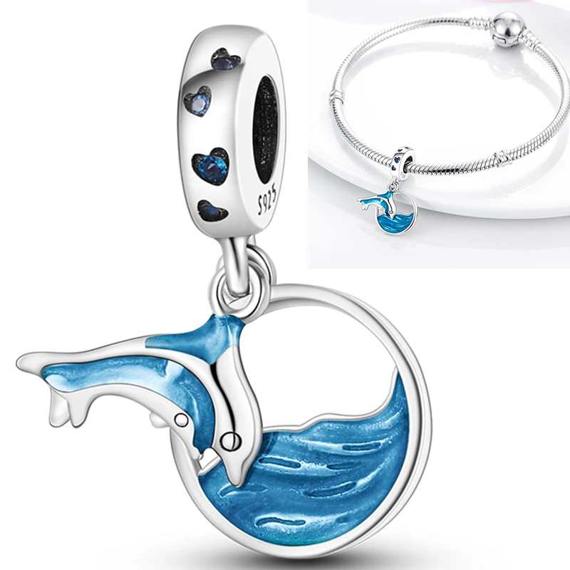 925 Sterling Silber Ozean-Meerestier-Charm-Perlen Wal Delfin Seepferdchen Oktopus Krabbe Mantarochen für DIY Armband Halskette Geschenk – Detail 20