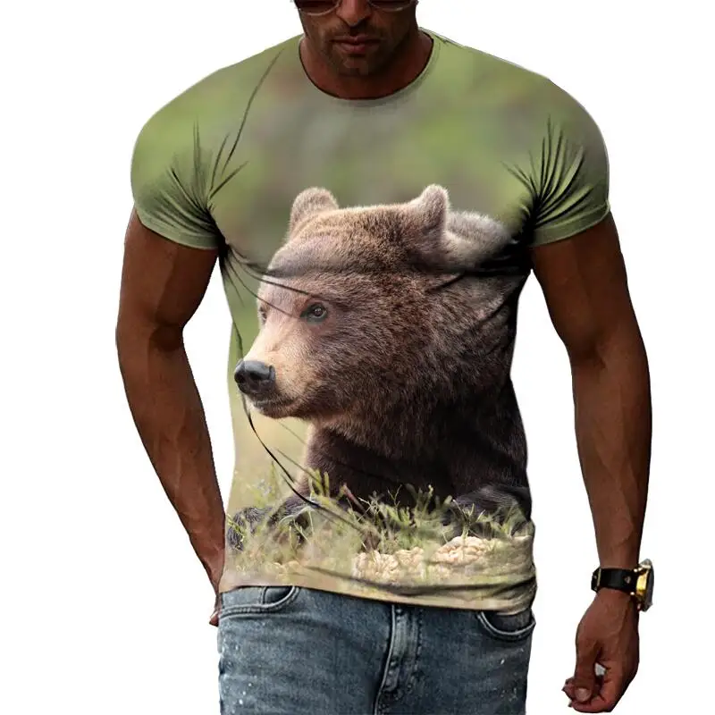 Summer Fashion Animal Bear Graphic T Shirts For Men Casual 3D Print Tee Hip Hop Harajuku Personality Round Neck Short Sleeve Top