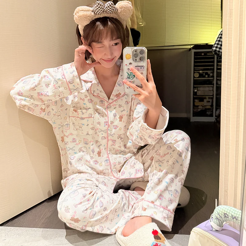 

Пижамные комплекты на пуговицах для женщин, из бамбука, с вишнёвым принтом, сезонные, в японском стиле, прохладные, дышащие, приятные для кожи, быстросохнущие, весна-лето