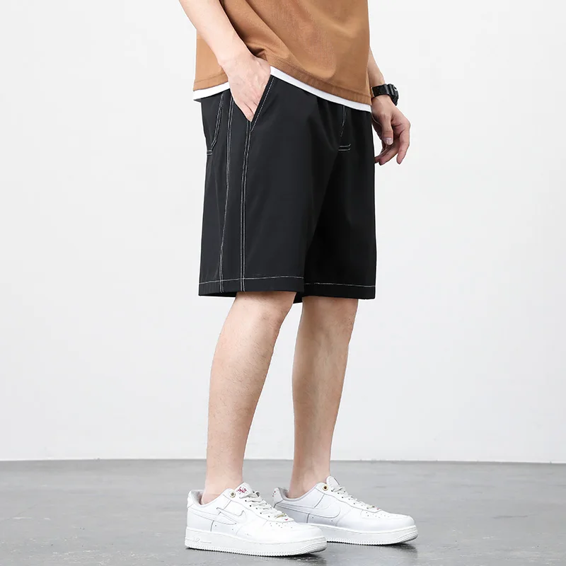 2024 New Ice Silk Shorts Casual Versatile Solid Color Basketball Sports Quick Drying Shorts Simple and Loose Men's Beach Pants