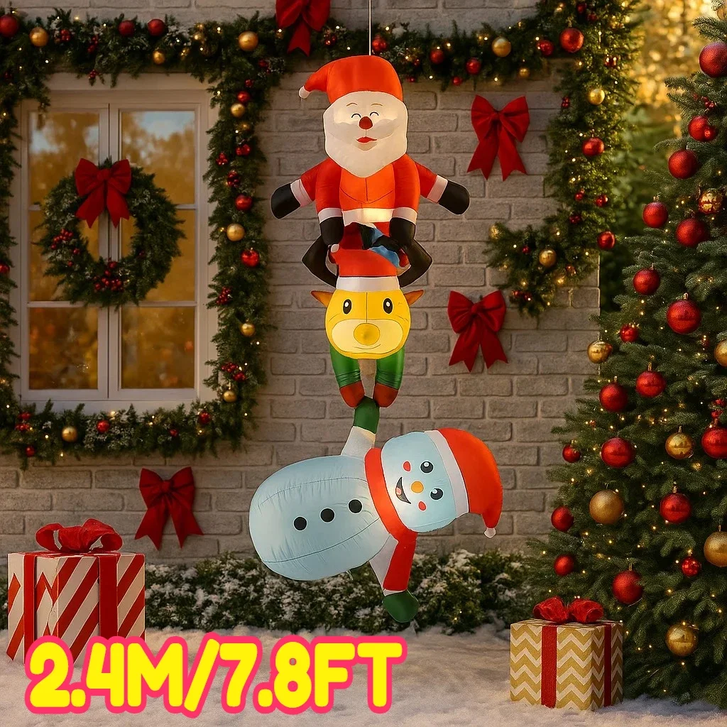 2.4M/7.8FT Gonfiabile Babbo Natale Renna Pupazzo di neve Luci impilate LED Decorazioni per la casa Giocattoli Cortile Forniture di Natale Decorazione del cortile esterno
