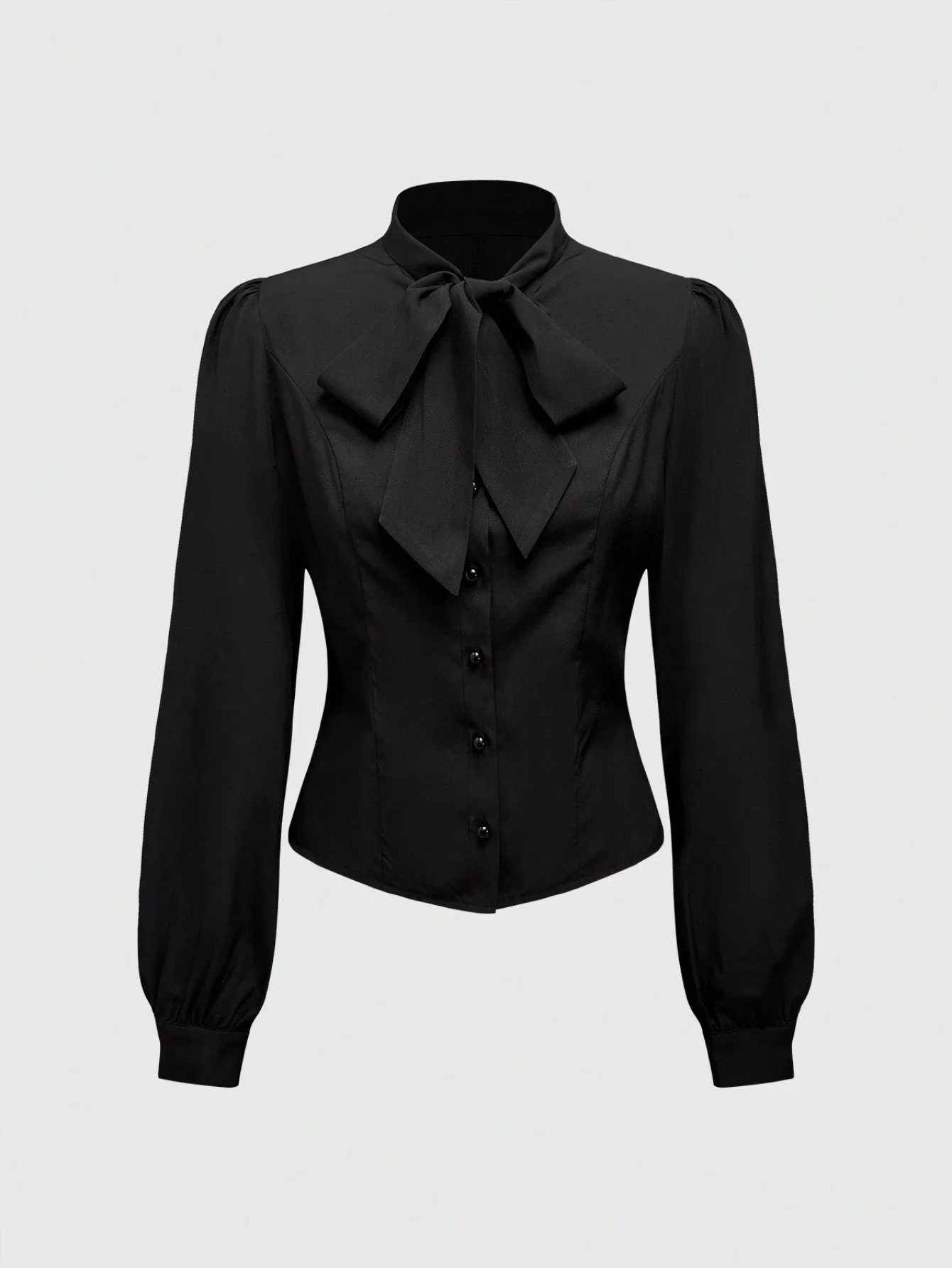 

Women Solid Color Long Sleeve Blouse With Bow Knot Collar