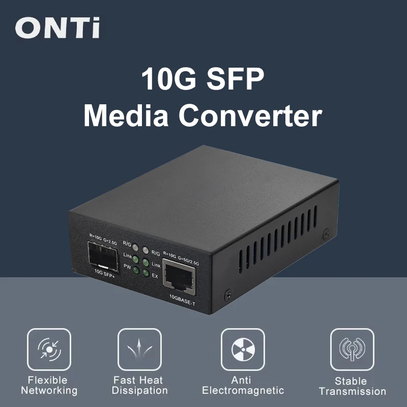 

ONTI 10 Gigabit Fiber to RJ45 Media Converter Fiber Optic Transceiver SFP+1G/10G Ethernet Switch