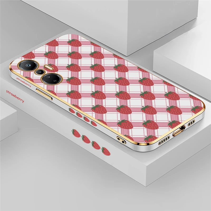 Funda de teléfono de silicona de fresa de lujo para infinix Hot 12 Play 11S 10S NFC 11 2022 10 Lite 10i 10T 9 Play 8, funda suave a prueba de golpes