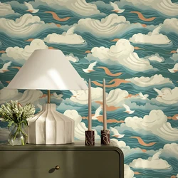 Blue Sea Spray Peel And Stick Wallpaper PVC Bird Waterproof Self Adhesive Wall Decoration Retro Vinyl Peel And Stick Wallpaper