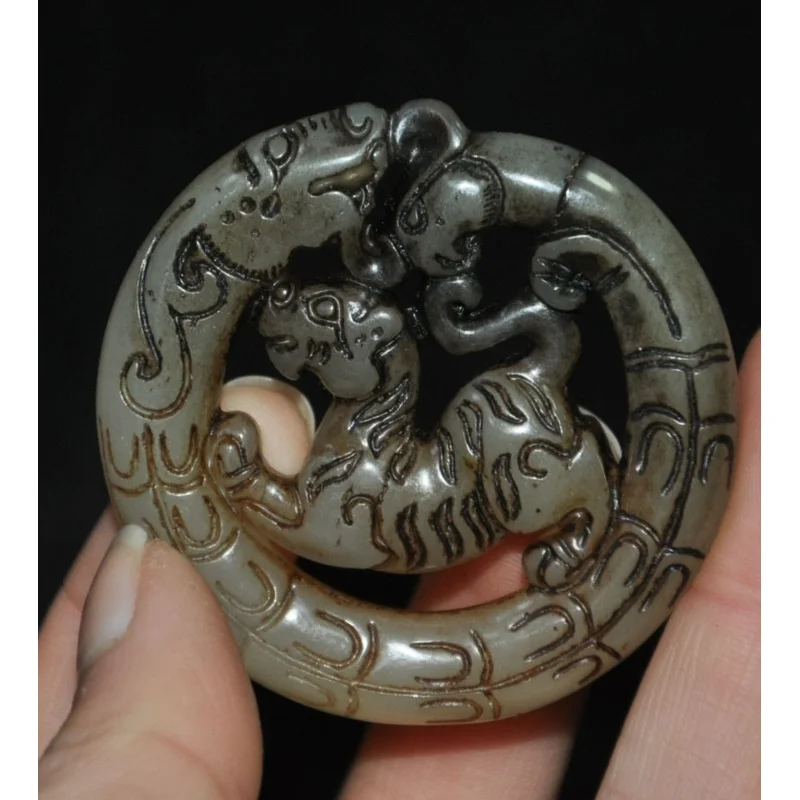 

2" old China Hongshan culture Old Jade Carved fengshui beast Jade bi pendant